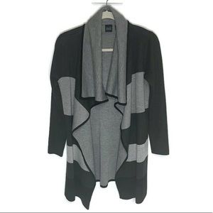 Saks Fifth Avenue Women's Black & Grey Striped Cowl Neck, Cardigan Size Small